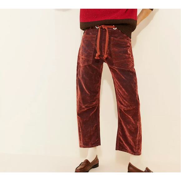 Free People We The Free Moxie Flocked Pull-On Barrel Jeans...